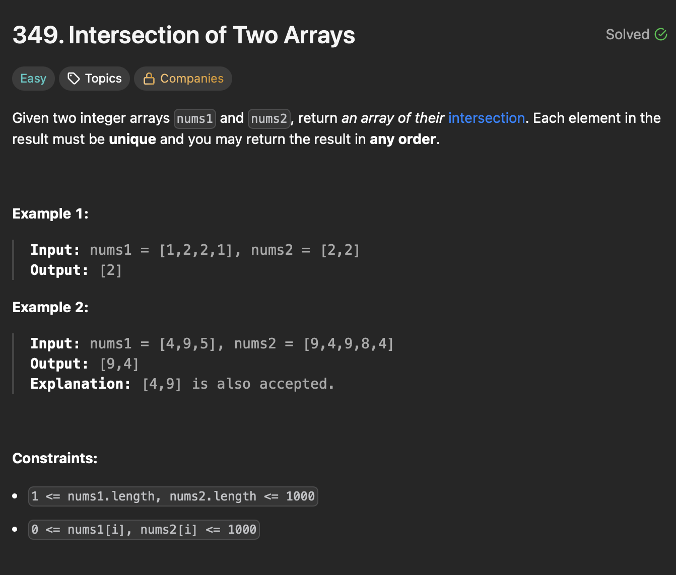 LC: 349: Intersection of Two Arrays